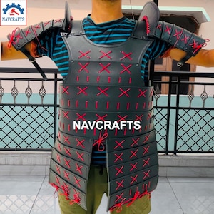 Medieval Samurai Leather Cuirass with Pauldrons Fantasy Armor Viking Armor Japanese Samurai Costume For Halloween, Complete Cosplay Costume