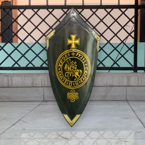 Templar Knight Shield - 28&quot; Medieval Crusader Shield Replica - Battle Ready Warrior Heater Shield For Cosplay & LARP Reenactments