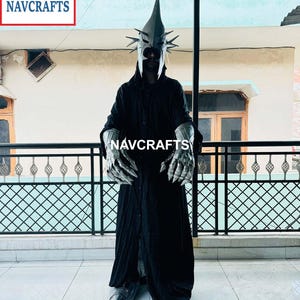 Ring Wraith Costume, Black Nazgul Outfit, Witch King of Angmar Costume Black Rider Gowns, Helmet, Gauntlets, Shoes Perfect For Halloween