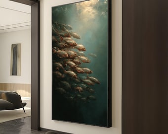 油彩画 魚の群れ 油彩画「魚たちの海中公園」油絵 絵画 原画 F6