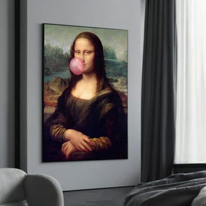 Bubble Gum Mona Lisa Canvas Painting Gift – Playful and Modern Twist on Classic Art for Unique Home Decor