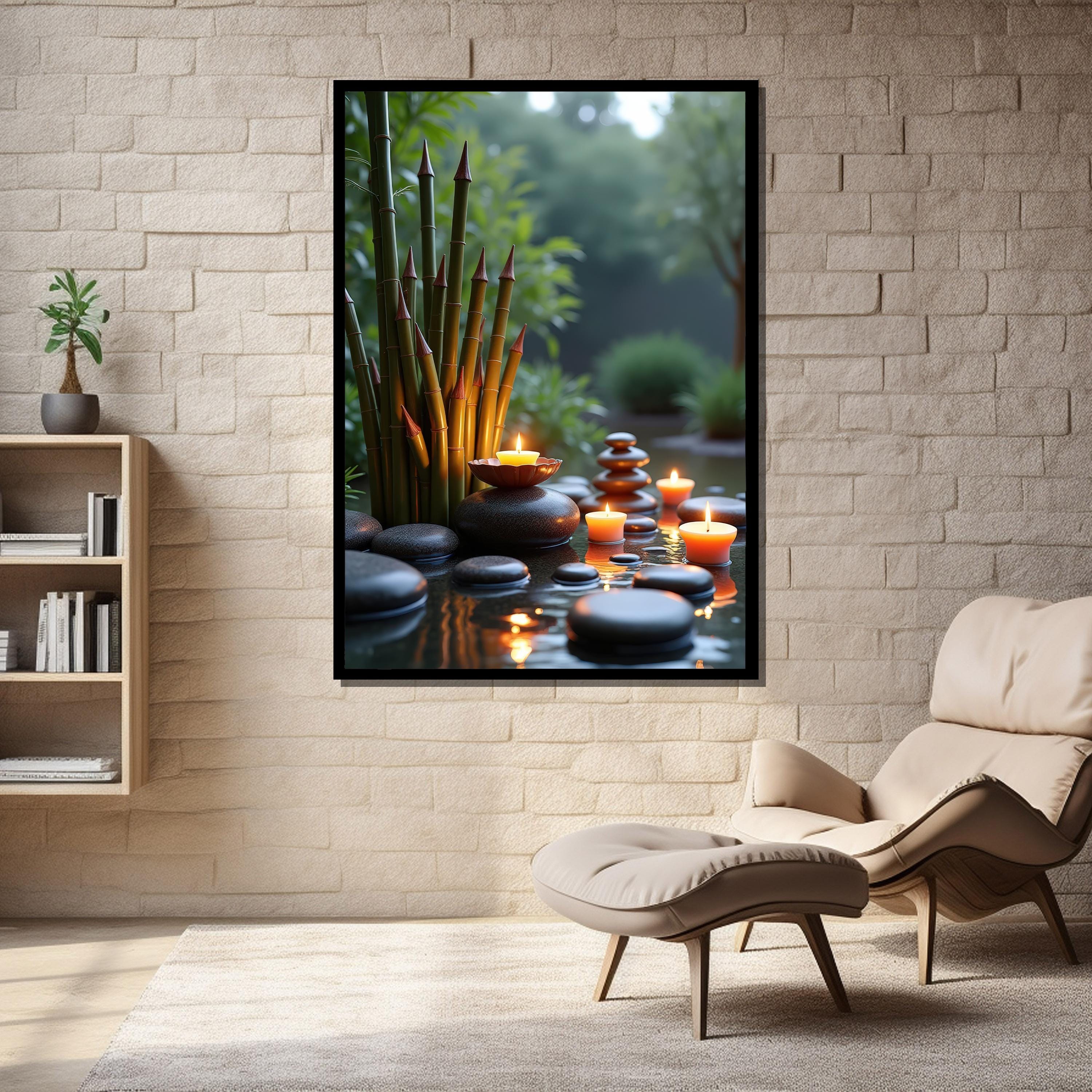 Zen Stones and Candlelight Canvas Wall Art With Bamboo and Water Calm ...