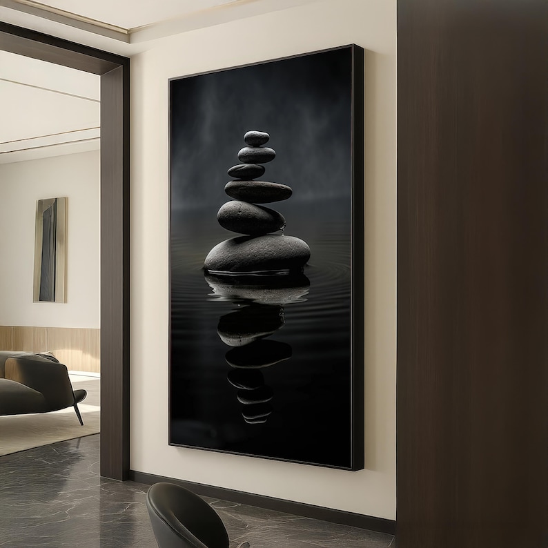 Dark Zen Stones Wall Art - Minimalist Black and Grey Balance Rocks ...