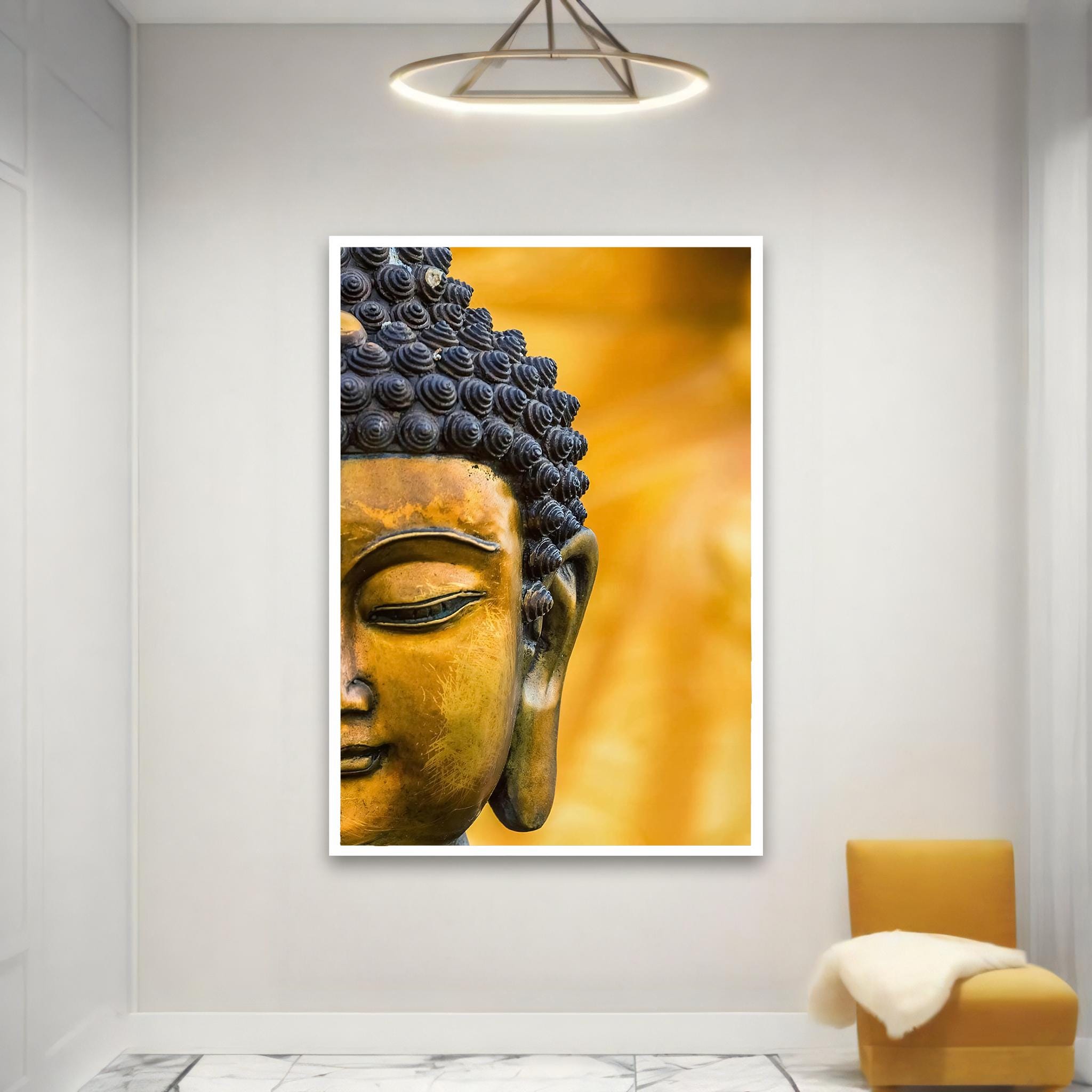 Golden Buddha Face Canvas Art - Zen Spiritual Wall Decor, Tranquil ...
