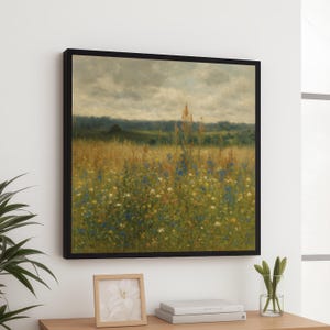 Wildflower Meadow Canvas Wall Art, Impressionist Floral Landscape, Soft Pastel Field Painting, Nature Decor, Tranquil Country Scene Canvas