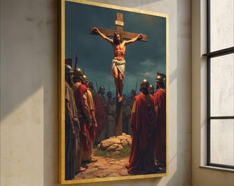 Quadro su tela raffigurante la scena della crocifissione, Gesù sulla croce, quadro religioso cristiano, arredamento biblico per la casa, quadro spirituale, passione di Cristo
