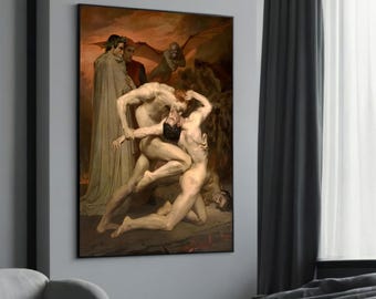 May include: A painting depicting a dramatic scene with four figures. Two men are wrestling, while a third man in a robe watches. A fourth figure, with wings, appears to be flying away.
