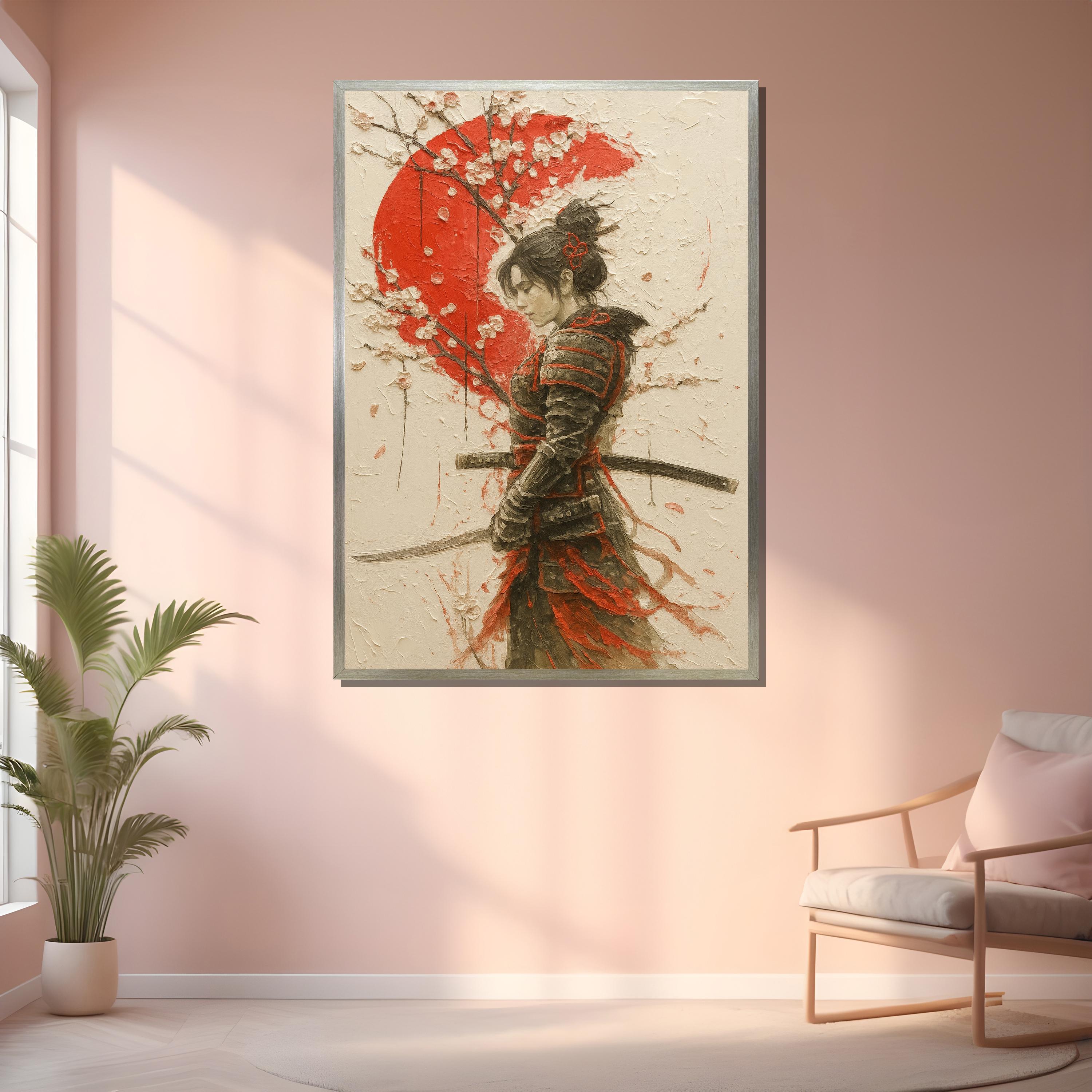 Female Samurai Wall Art With Cherry Blossoms - Japanese Warrior Canvas ...