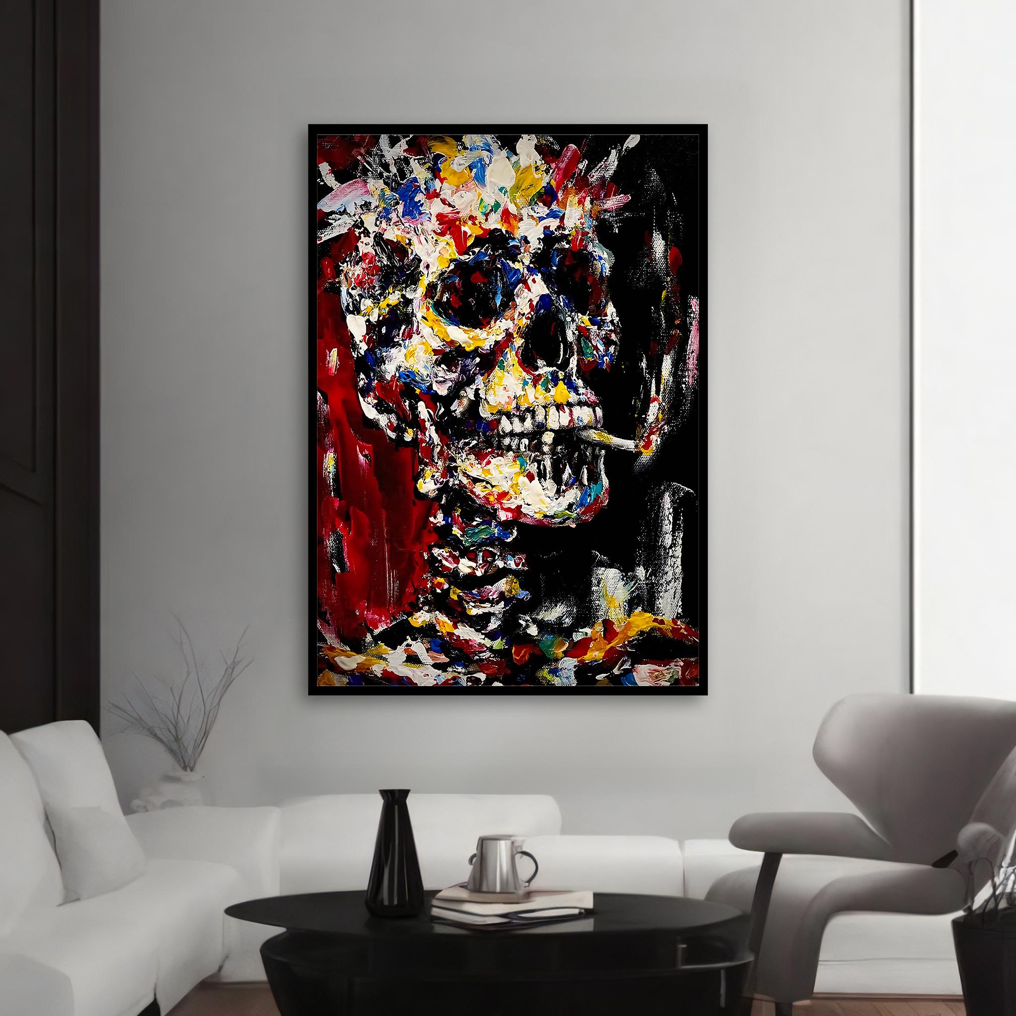 Vibrant Skull Canvas Painting Gift – Bold Abstract Art for Modern