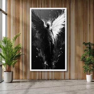 Duality Angel Canvas Wall Art, Black and White Wings Abstract Painting, Spiritual Contrast Decor, Modern Canvas Artwork, Dark and Light Home image 5