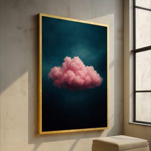 Rosa moln canvastavla, drömsk himmellandskap, mjuk pastellmolndekor, surrealistisk naturcanvas, modern väggbonad