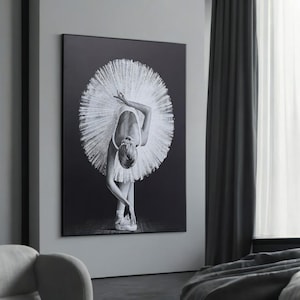 Elegant Ballerina Canvas Art, Black and White Ballet Wall Decor, Poised Dance Print, Graceful Ballet Artwork, Minimalist Home Decor