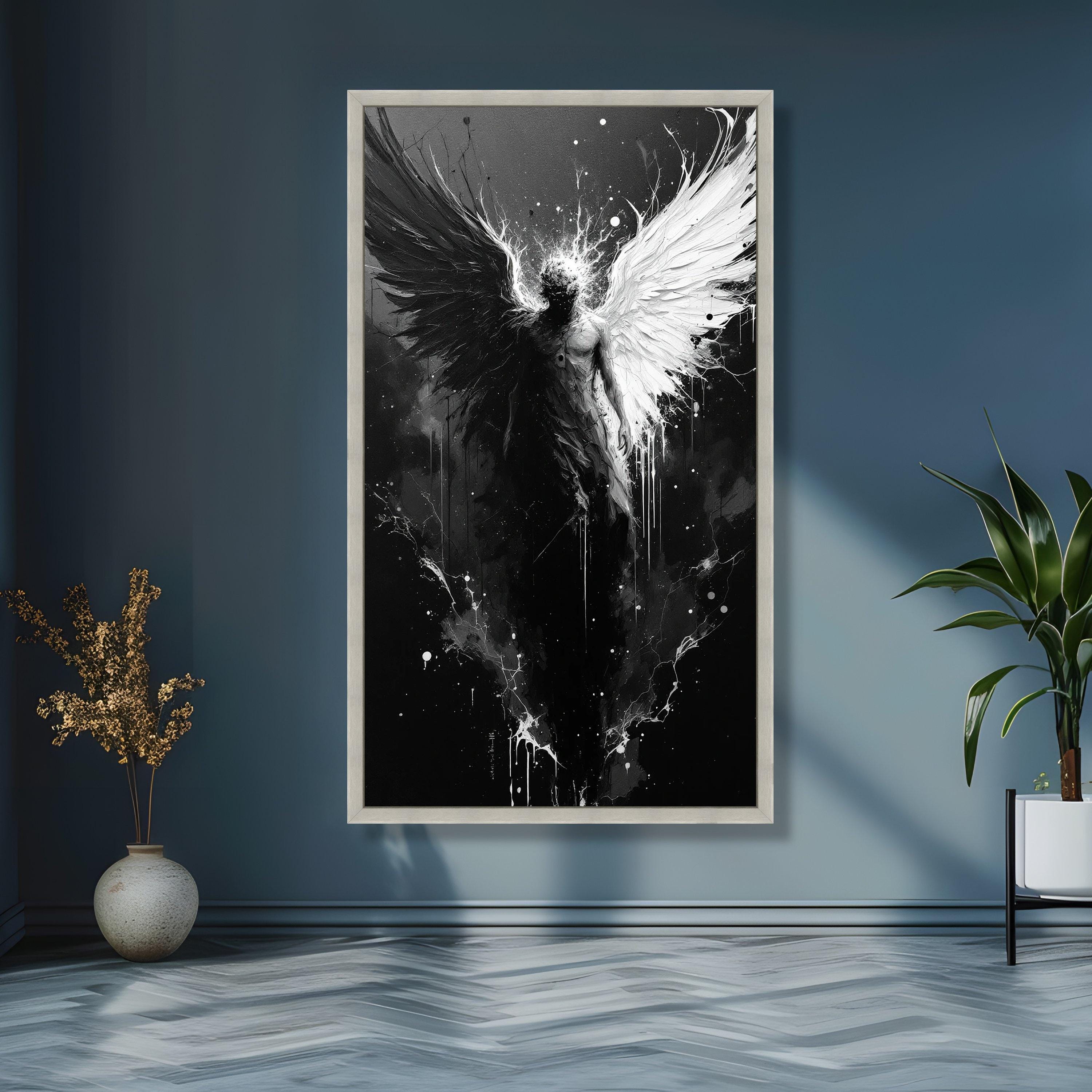 Duality Angel Canvas Wall Art, Black and White Wings Abstract