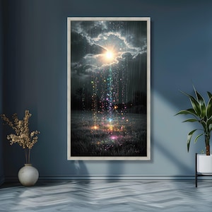 Mystical Light Shower Canvas, Fantasy Night Sky Wall Art, Magical Glow Rain, Enchanted Landscape Canvas, Dreamy Outdoor Decoration image 4