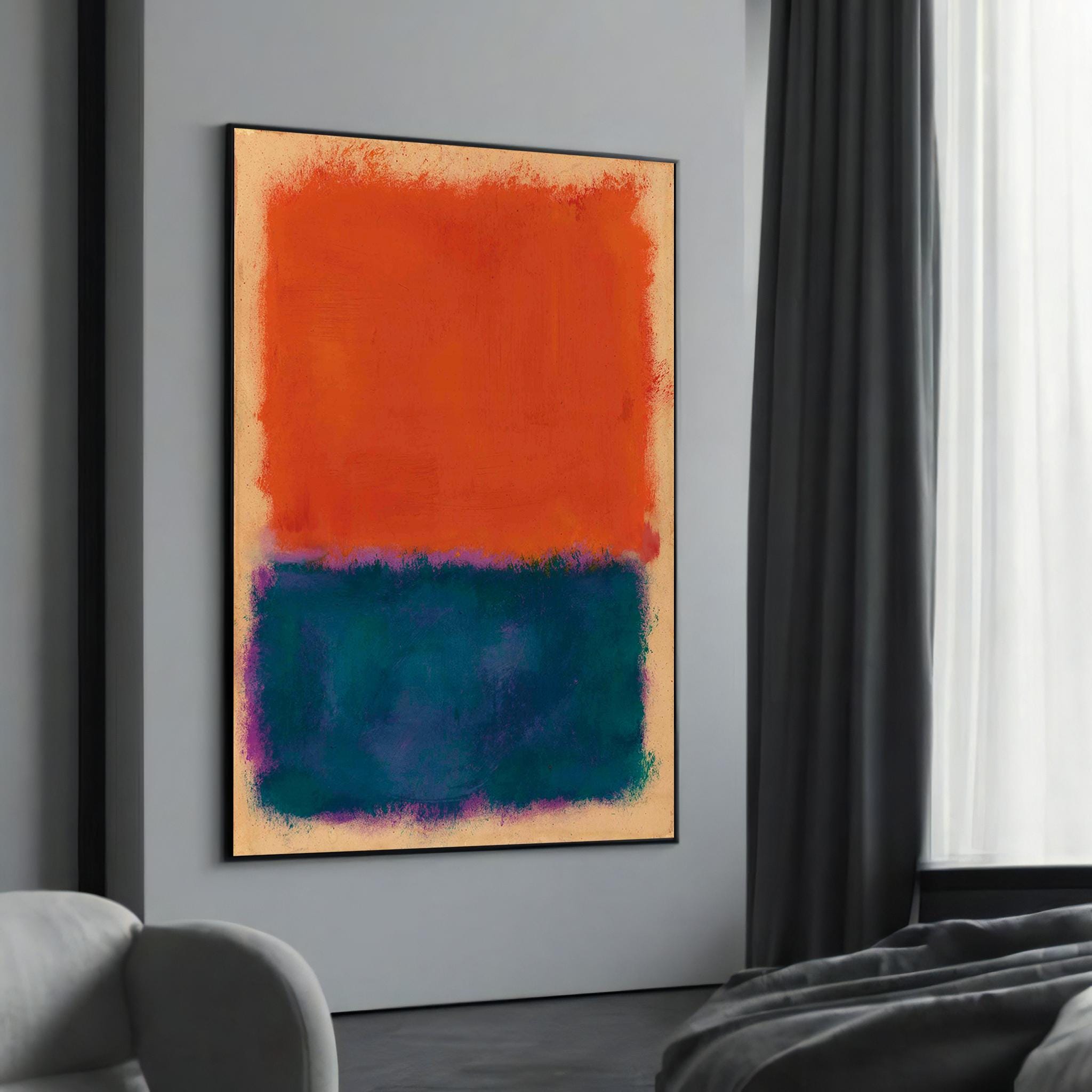 Mark Rothko Bold Orange and Deep Blue Abstract Canvas Painting