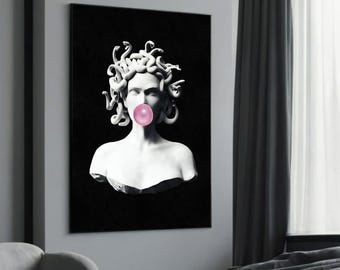 Medusa with Bubble Gum Canvas Painting Gift – Playful and Bold Modern Art for Unique Home Decor