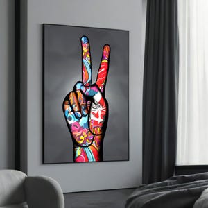 Vibrant Graffiti Peace Sign Canvas Painting – Bold Street Art Decor for Urban Spaces, Perfect Gift for Peace and Art Lovers