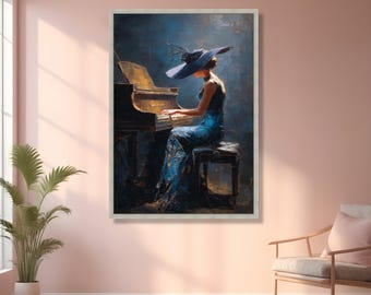 Elegant Lady Playing Piano Canvas, Blue Evening Dress Art, Vintage Woman  Portrait, Classic Music Room Decor, Oil Painting Style Wall Art - Etsy  Israel