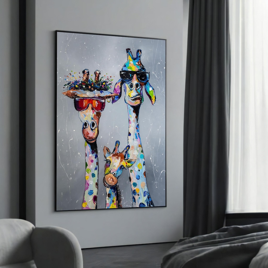 Quirky Giraffe Family Canvas Painting - A Fun and Colorful Animal ...