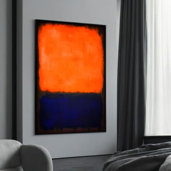 Mark Rothko Bold Orange and Deep Blue Abstract Canvas Painting
