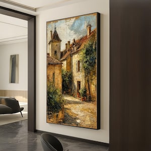 Rustic European Village Scene Canvas, Vintage Street View Wall Art, Charming Old Town Landscape, Canvas Painting, Cozy Home Decoration