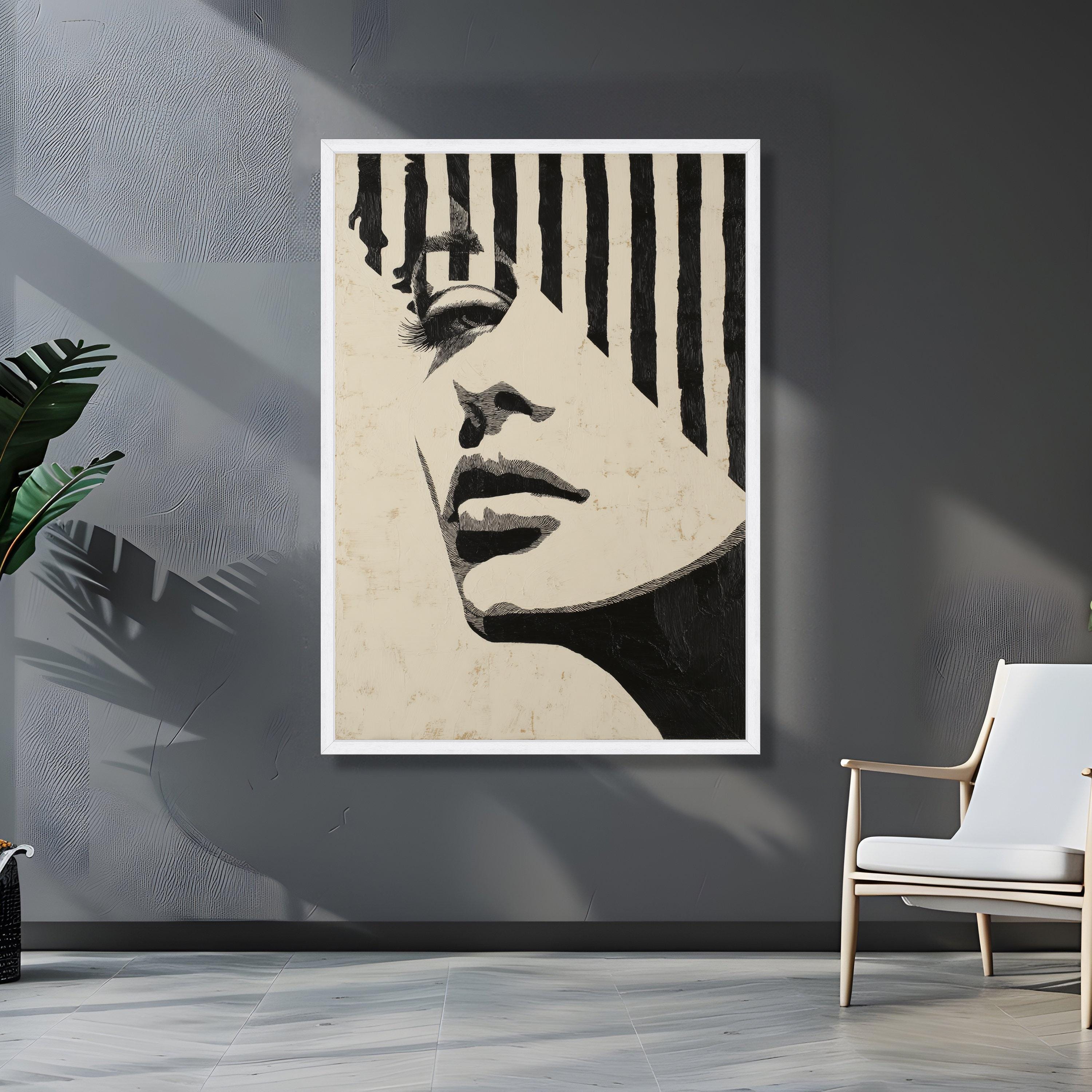 Abstract Woman Portrait Canvas, Black and White Wall Art, Modern Female ...