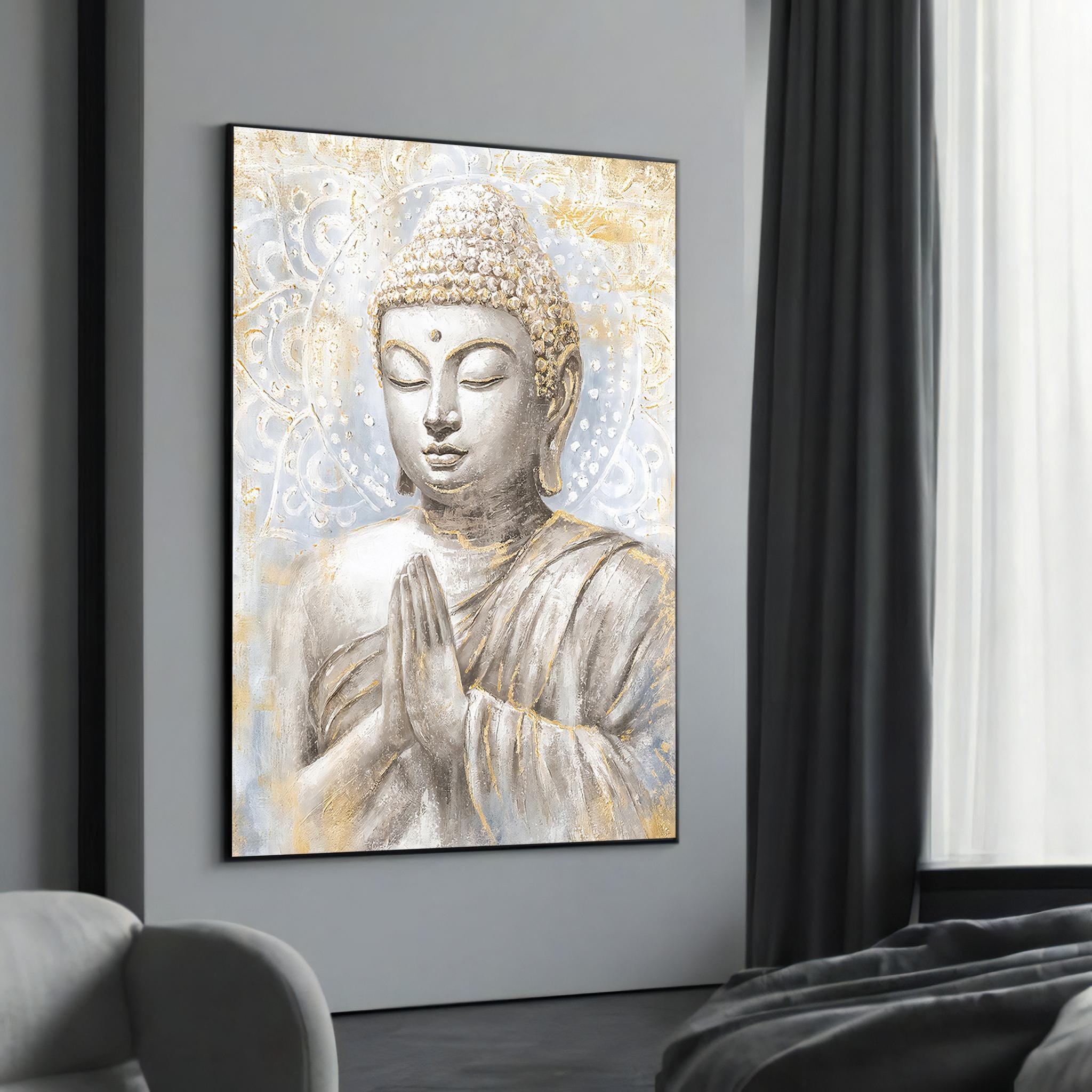 Serene Buddha Prayer Canvas Art - Elegant Zen Wall Decor