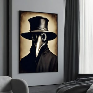 Mysterious Plague Doctor in Dark Vintage Style - Surreal Canvas Painting, Perfect Gift for Gothic Art and History Lovers