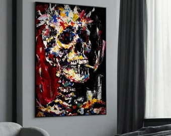 Vibrant Skull Canvas Painting Gift – Bold Abstract Art for Modern