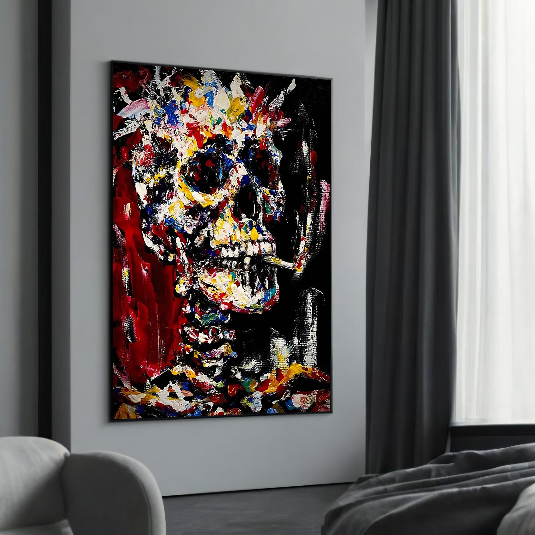 Vibrant Skull Canvas Painting Gift – Bold Abstract Art for Modern