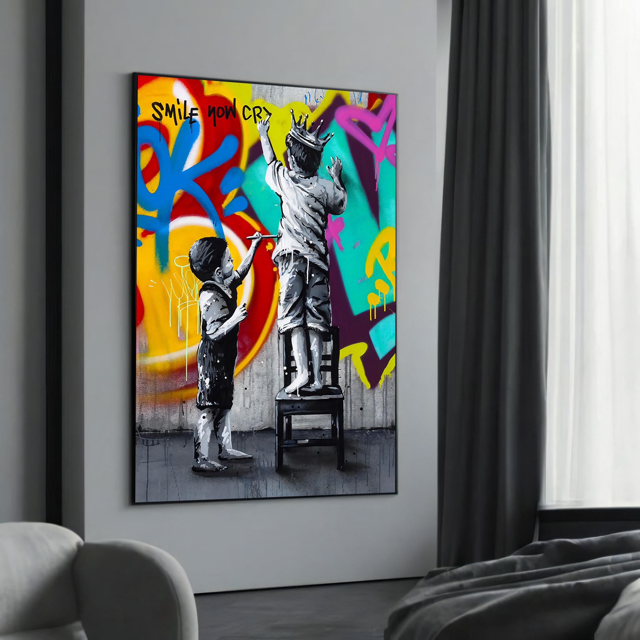 Smile Now Cry Later Canvas Painting Gift – Playful Street Art for