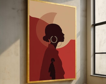 Silhouette of Woman with Hoop Earrings, Abstract Profile Canvas, Modern Minimalist Wall Art, Earth Tone Home Decor, Contemporary Canvas