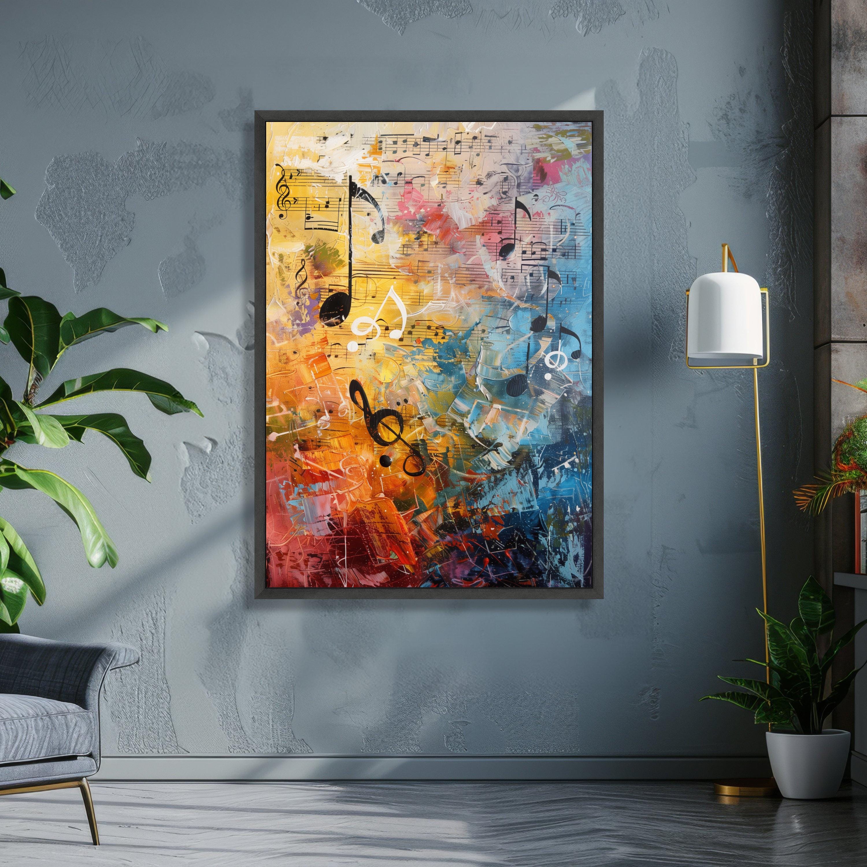 Quadro Su Tela Con Stampa Musicale Educativa Per Cameretta - Poster Con Spartiti, Decorazione Murale Moderna Con Cornice Nera, Formato 30,5 X 45,7 Cm