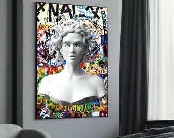 Graffiti Medusa Bust Canvas Painting Gift – Bold and Edgy Urban Art for Modern Home Decor