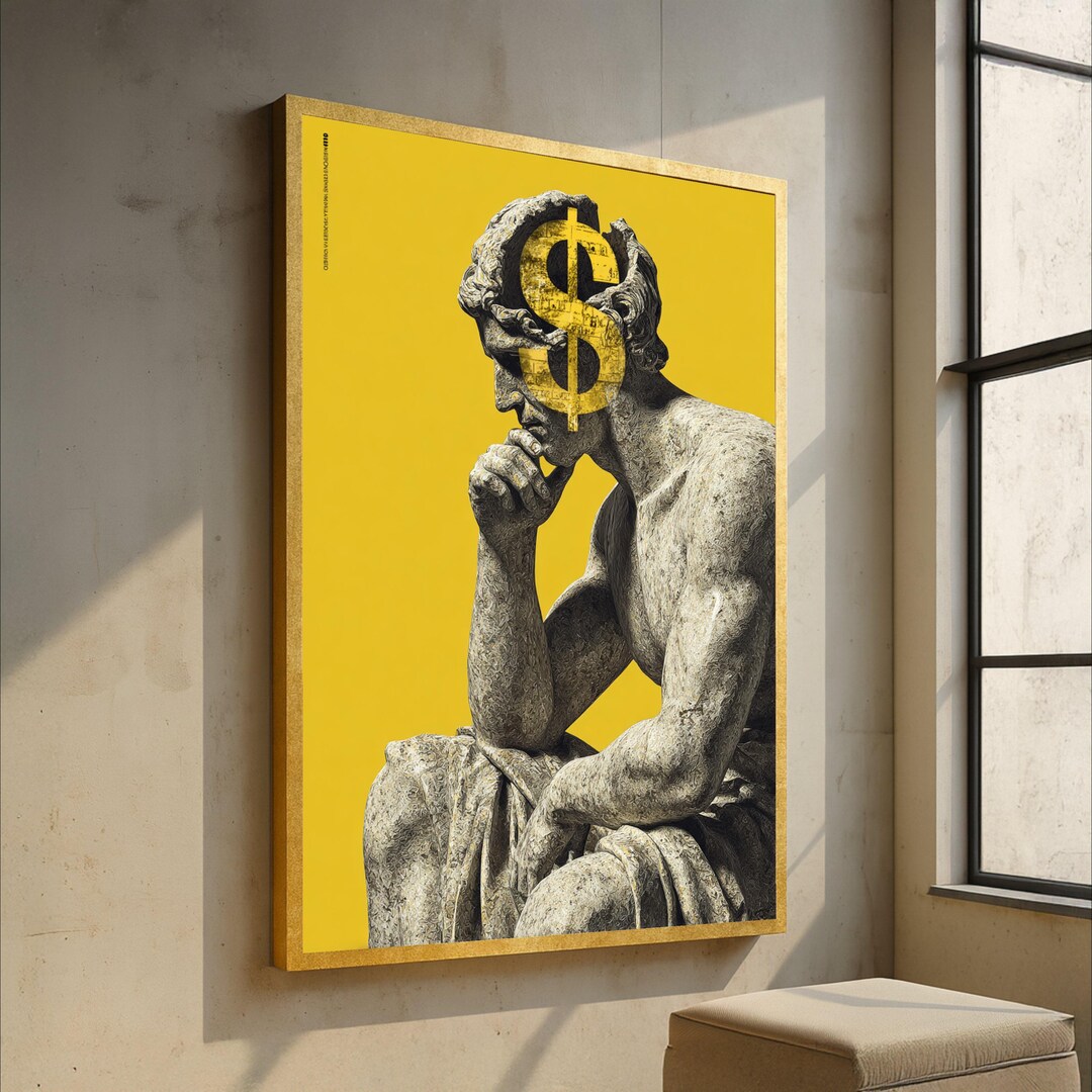 Thinker Sign The Thinker With Dollar Sign, Modern Pop Art Canvas, Financial Concept ...