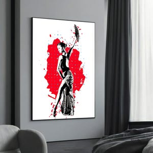 Modern Flamenco Dancer Canvas Art, Bold Spanish Dance Wall Decor, Black Red Dance Print, Graphic Flamenco Artwork, Contemporary Home Decor