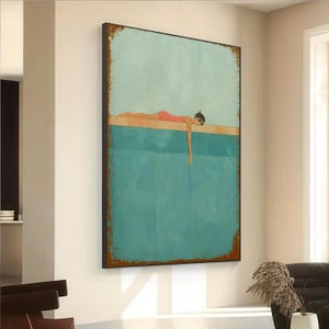 Minimalist Poolside Woman Canvas Print in Retro Summer Style Modern Art for Bedroom, Bathroom, or Relaxation-Themed Wall Decor