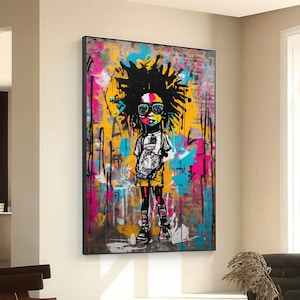 Urban Street Art Canvas, Vibrant Graffiti Kid Portrait, Colorful Modern Wall Art, Cool Kids Room Decor, Hip Hop Style Canvas Print
