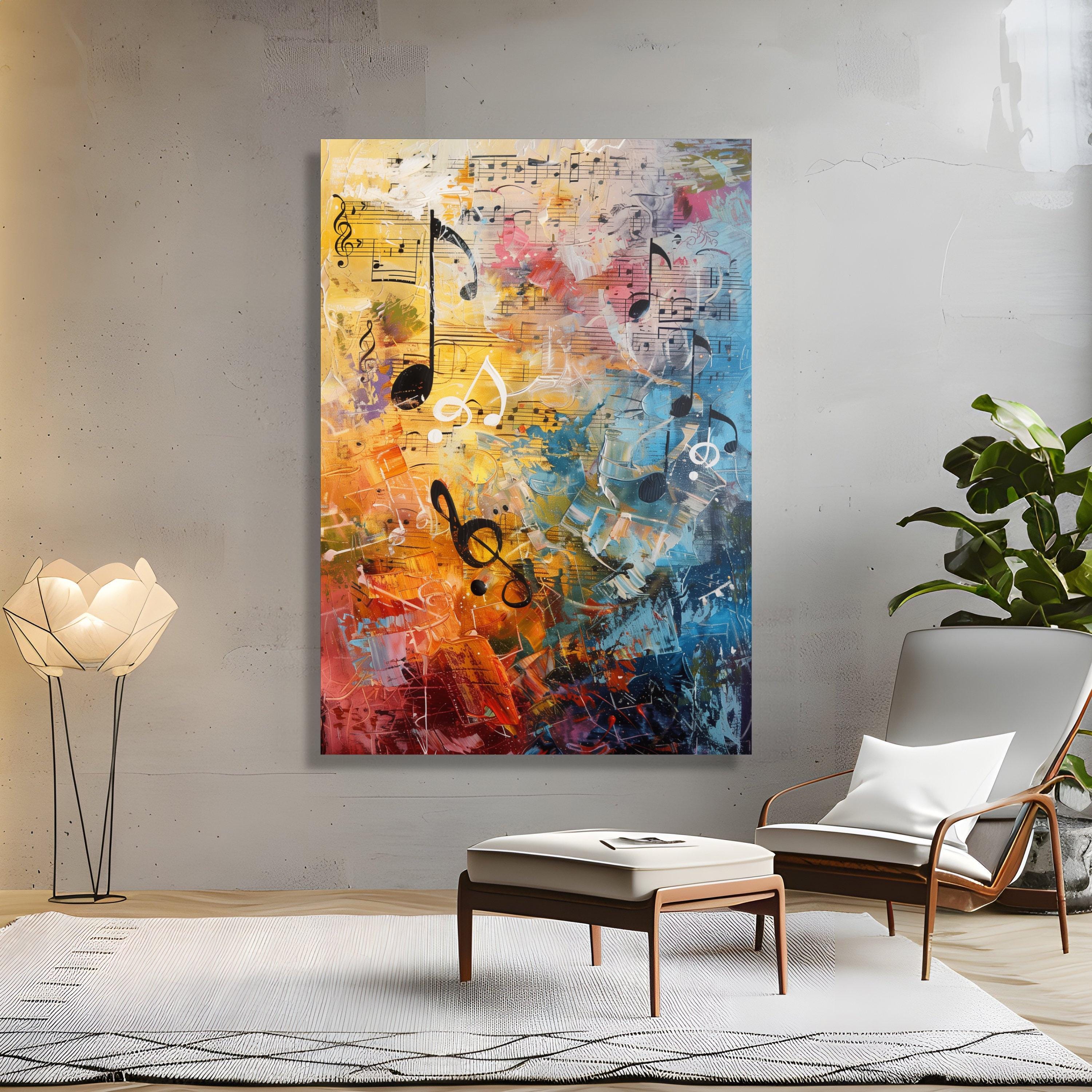 Abstract Music Notes Canvas Wall Art, Colorful Musical Symbols