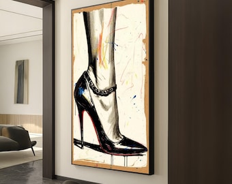 Chic High Heel Fashion Sketch Canvas, Elegant Woman's Shoe Wall Art, Modern Glamour Illustration, Stylish Footwear Decor, Ready to Hang Home