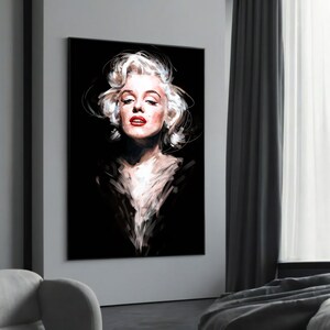 Vibrant Marilyn Monroe Portrait - Bold Red Lips, Iconic Hollywood Glamour, Striking Wall Decor, Perfect Gift Idea, Canvas Painting