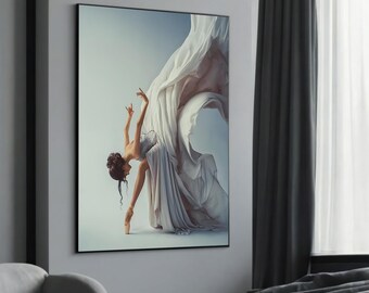 Graceful Ballet Dancer Canvas Art, Flowing Fabric Wall Decor, Contemporary Dance Art Print, Elegant Ballerina Artwork