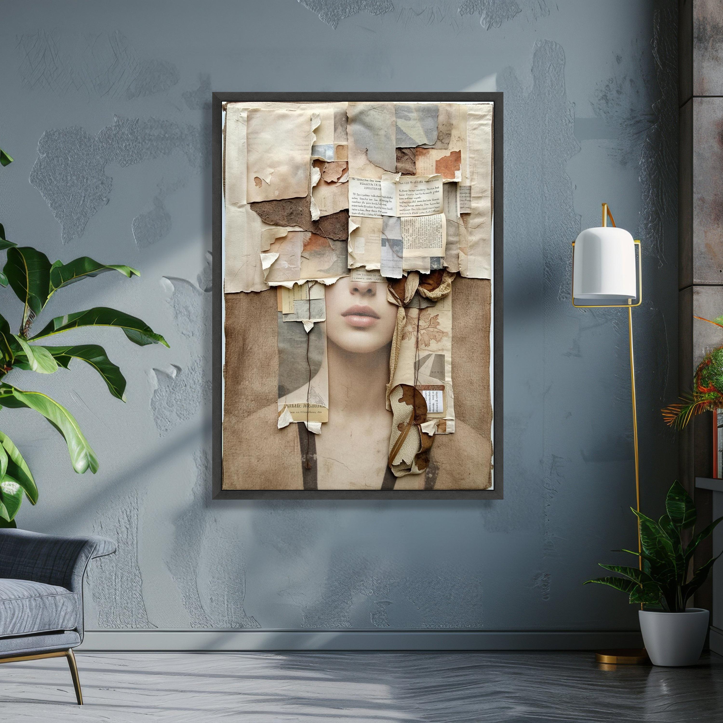 Abstract Collage Portrait Canvas, Mixed Media Wall Art, Vintage Paper ...