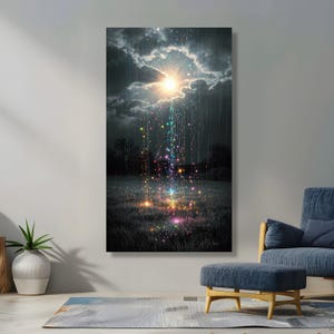 Mystical Light Shower Canvas, Fantasy Night Sky Wall Art, Magical Glow Rain, Enchanted Landscape Canvas, Dreamy Outdoor Decoration image 6