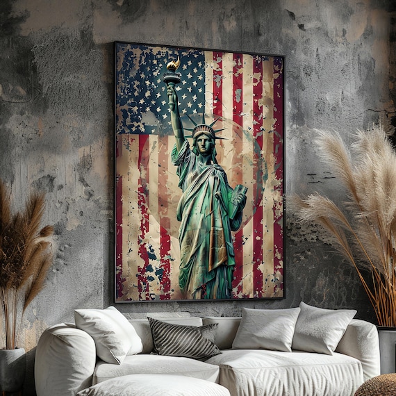 Statue of Liberty Grunge Canvas Wall Art – American Flag