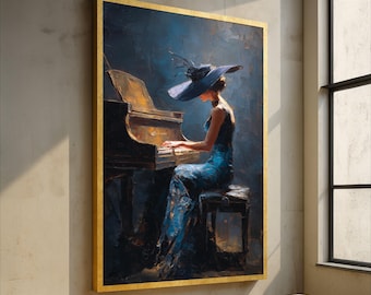 lady in blue dress playing piano painting Amazon.com: CGXLB Elegant Pianist Wall Art Playing Piano Woman Picture Prints Romantic Blue Dress Paintings Classical Music Decor for Living Room Piano Studio, 2PCS 20"x30"x2: Posters & Prints