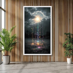Mystical Light Shower Canvas, Fantasy Night Sky Wall Art, Magical Glow Rain, Enchanted Landscape Canvas, Dreamy Outdoor Decoration image 5
