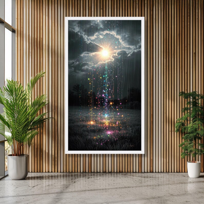 Mystical Light Shower Canvas, Fantasy Night Sky Wall Art, Magical Glow Rain, Enchanted Landscape Canvas, Dreamy Outdoor Decoration image 5
