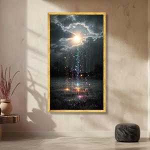 Mystical Light Shower Canvas, Fantasy Night Sky Wall Art, Magical Glow Rain, Enchanted Landscape Canvas, Dreamy Outdoor Decoration image 2
