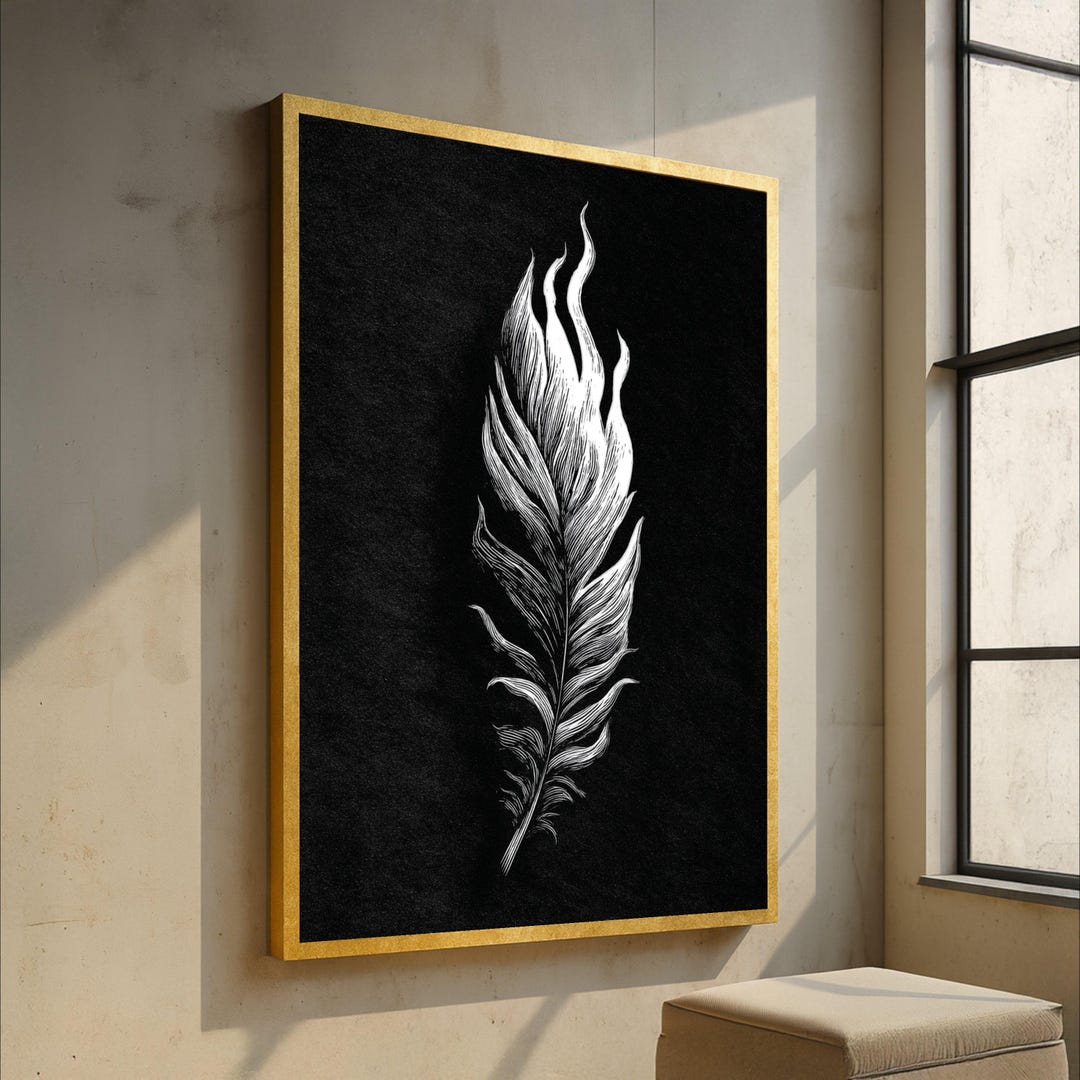 Elegant White Feather Canvas Wall Art, Black Background Minimalist ...